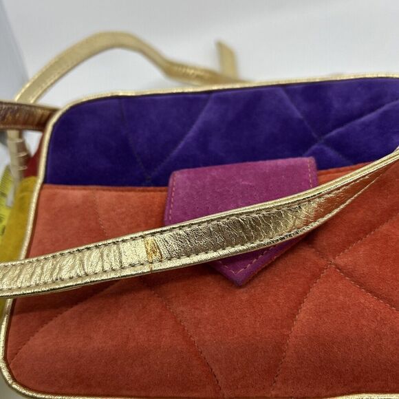 Sondra Roberts Squared Color Block Orange Gold Band Crossbody Bag - Picture 12 of 14